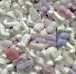 Pile of white and pastel packing peanuts