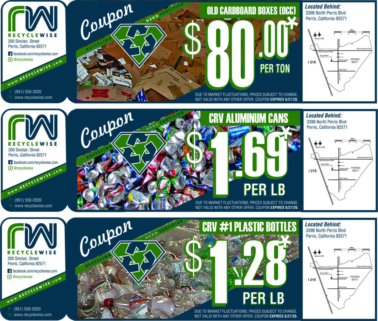 RecycleWise coupons for cardboard, cans, plastic bottles
