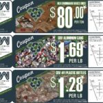 Recycling coupons showing prices for cardboard, cans, bottles