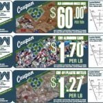 Recycling coupons for cardboard, cans, bottles
