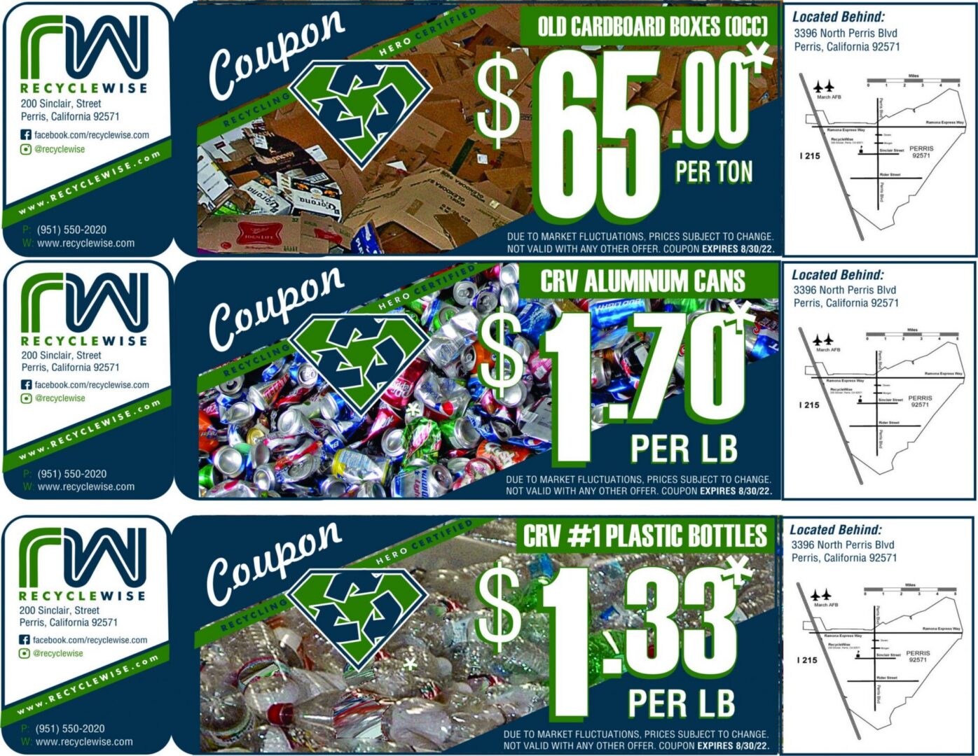 Recycling coupon: cardboard, aluminum cans, plastic bottles
