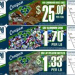 Recycling coupons for cardboard, cans, plastic bottles
